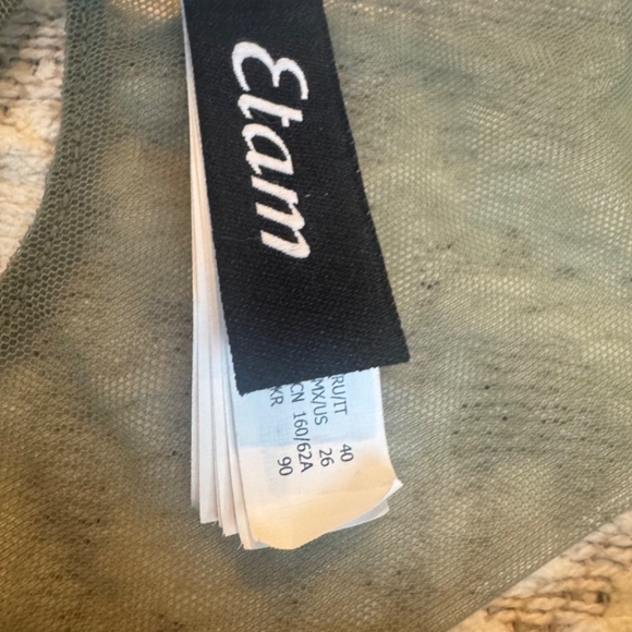 NWT Etam Lingerie Set, sheer/mesh/embriodered olive green bralette+ thong,SzUK36 - Picture 4 of 4